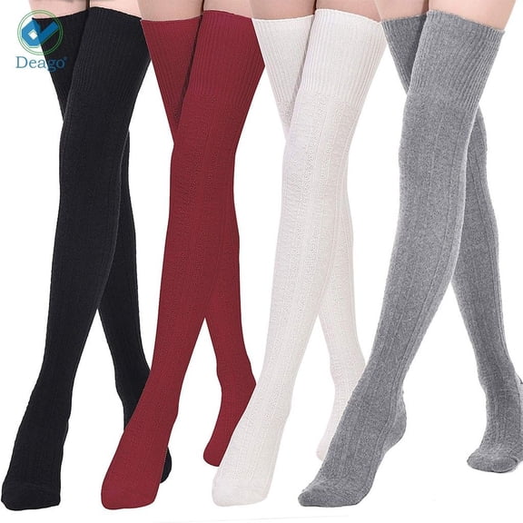 Deago 4 Pairs Women Cotton Over the Knee High Socks Striped Boot Stockings Leg Warmer