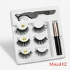 3 Pairs 3D Magnetic False Eyelashes With Liquid Eyeliner Tweezers Eyelashes Set （Mixed 02)