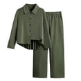 thumbnail image 2 of Auroural Girls 2 Piece Sets 10-12 Boys Girls Tow Piece Casual Matching Outfit Lapel Shirt Button Front Shirt Pleated Hem Elastic Waist Wide Leg Pants, 2 of 7