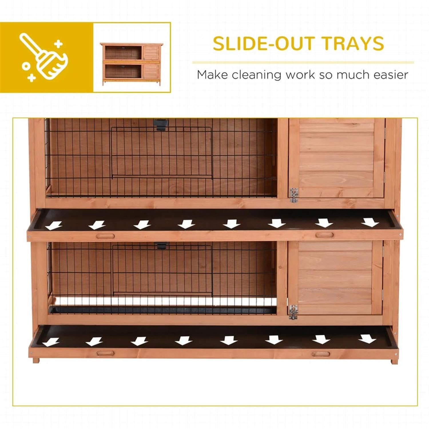 Pefilos 54" Outdoor Rabbit Hutch with Slide-out Tray, 2-Story Wooden Small Animal Habitat Enclosure Bunny Cage for Bunnies, Guinea Pigs, Orange