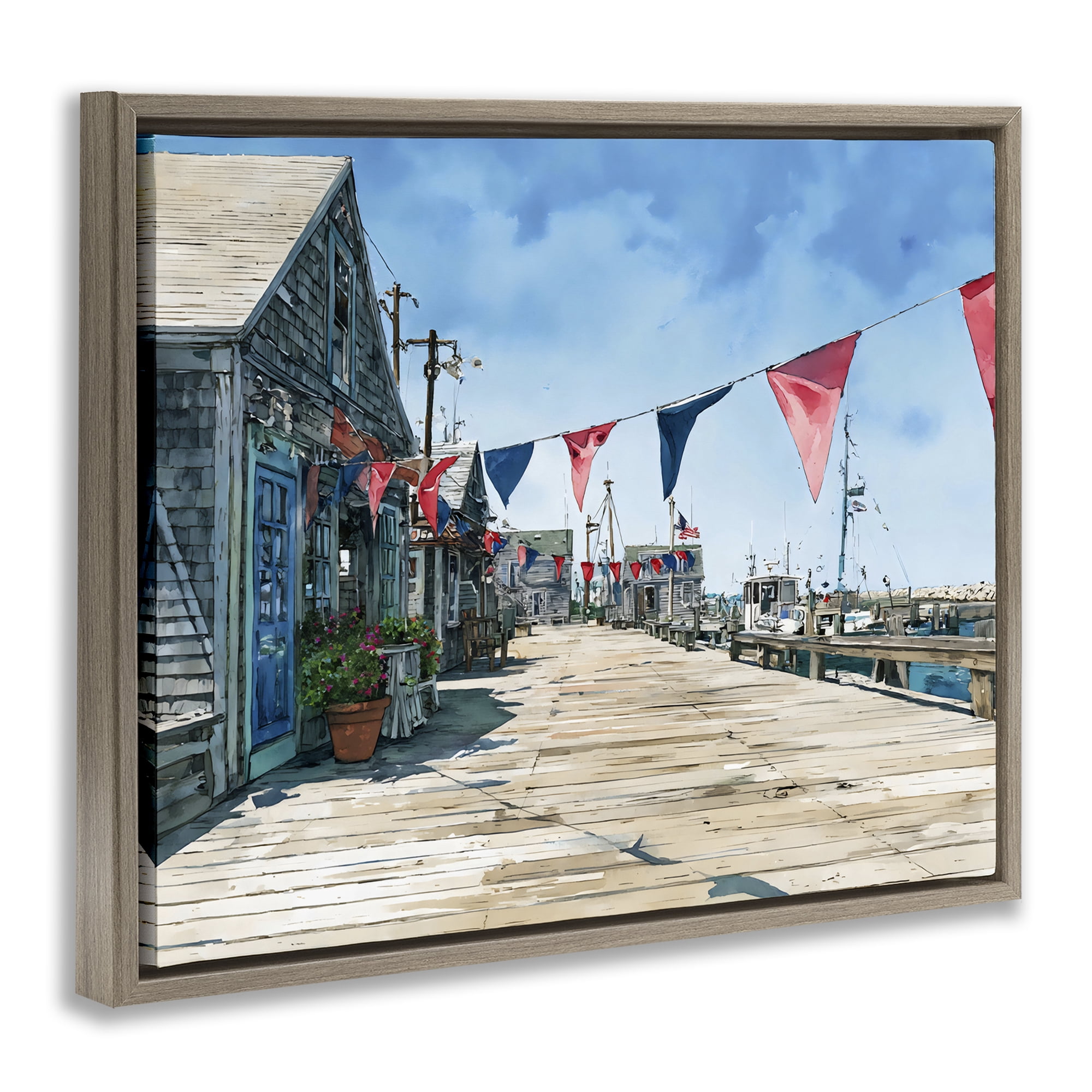 Stupell Industries Seaside Fishing Wharf Brown Framed Floater Canvas Wall Art, design by Franklyn Gregory