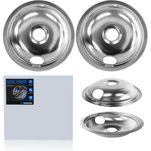 W10278125 W10196405 W10196406 Round Electric Range Burner Drip Bowls,Drip Pans Electric Stove Drip Pans, Chrome Stove Drip Pans Replacement for Whirlpool Frigidaire Kenmore