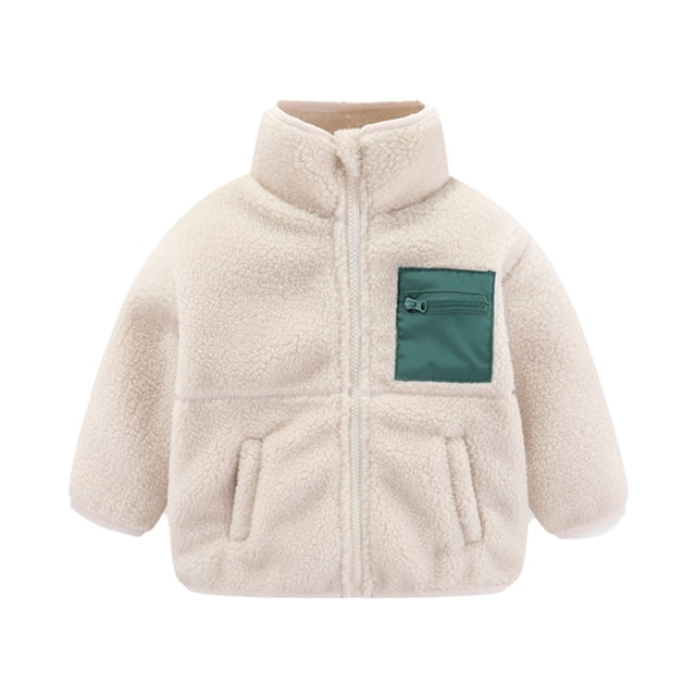Toddler Fleece Lined Jackets, Baby Boys Girls Long Sleeve Full Zip Jacket No Hood Kids Stand Collar Outerwear Winter Coat Sweaters Tops White 2T
