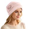 Chemo Headwear for Women Flower Pleated Beanies Stretch Elastic Turbans Soft Cancer Hats Head Coverings Scarf Beige One Size