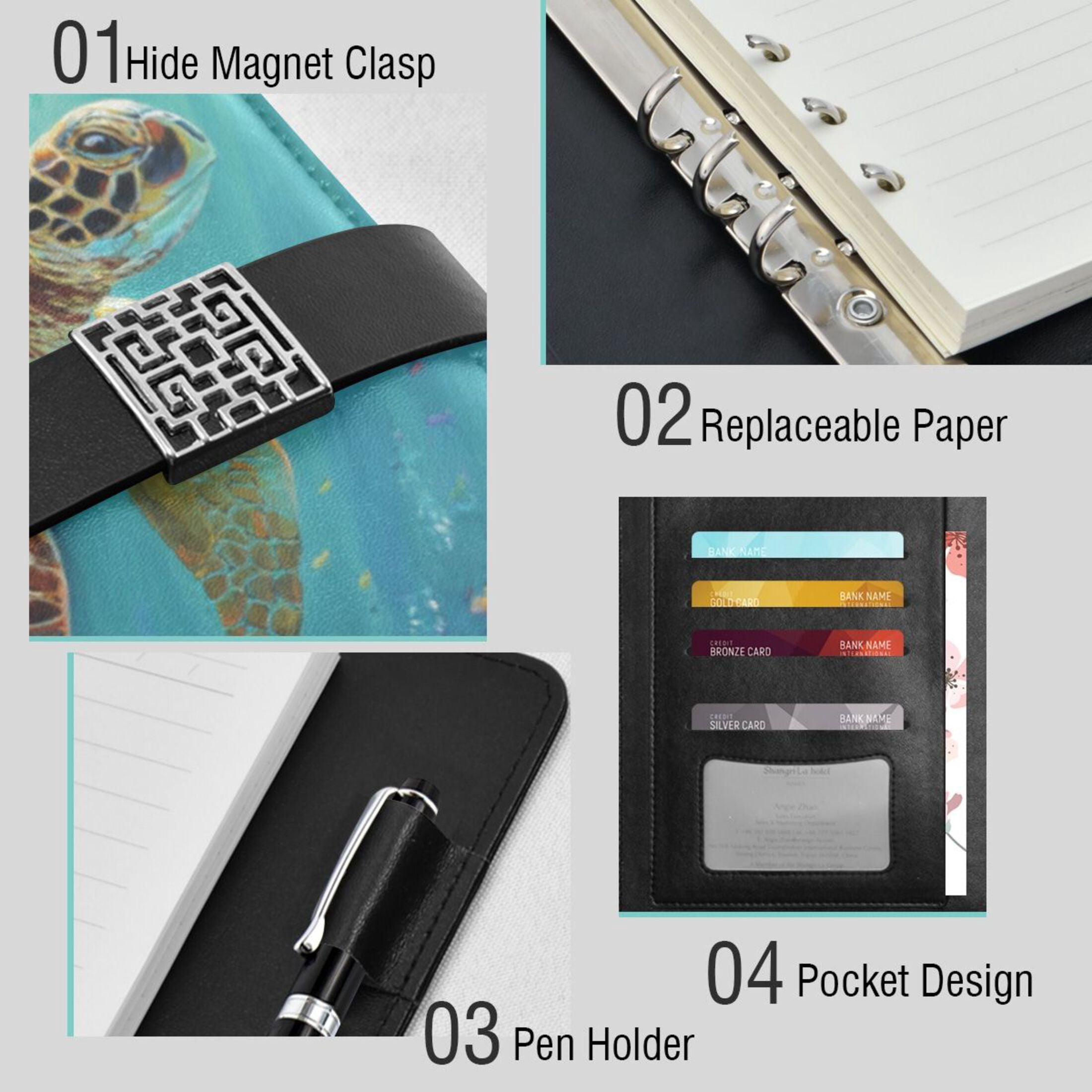 Leather Planner Leather Notebook Notebook Journal Binder Design Pen Pocket Design Convenient for Storage Beautiful Sea Turtle