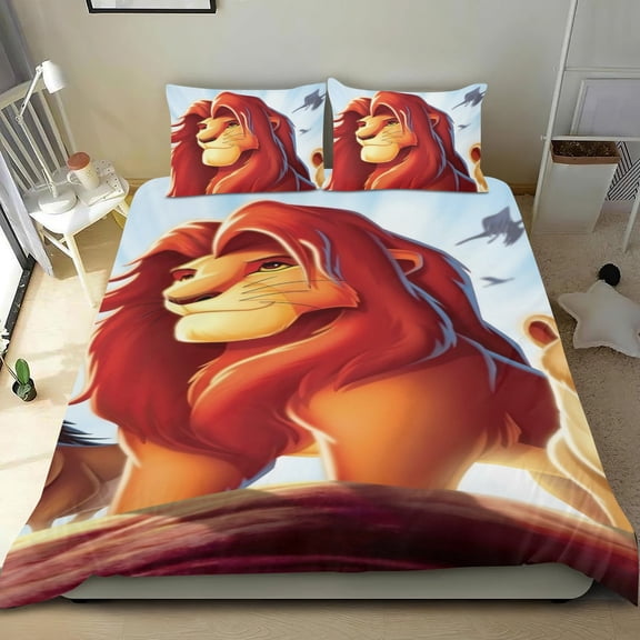 Simba Lion King Themed Bed Sheet Set Three Piece Set 53x79 In ches Comfortable And Skin Friendly Unique Design Creating A Star Studded Night Home Decor Gifts For Family Friends fans