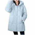thumbnail image 2 of Womens Coats Hooded Pocket Fleece Zipper Long-sleeved Solid-color Thickened Casual Jacket,Coats for Women Light Blue L, 2 of 6