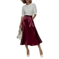 thumbnail image 4 of Women's Midi Skirts Silky Satin Flowy High Waist A Line Skirts Elegant Formal Work Business Flared Skirts, M, 4 of 4