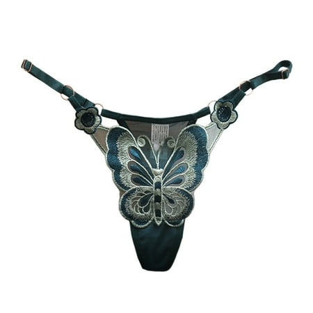 

Panties For Women Solid Color Low Waist Embroidered Hollow Butterfly Sexy Cut Pearl Thong Briefs Elegant Fit Underpants