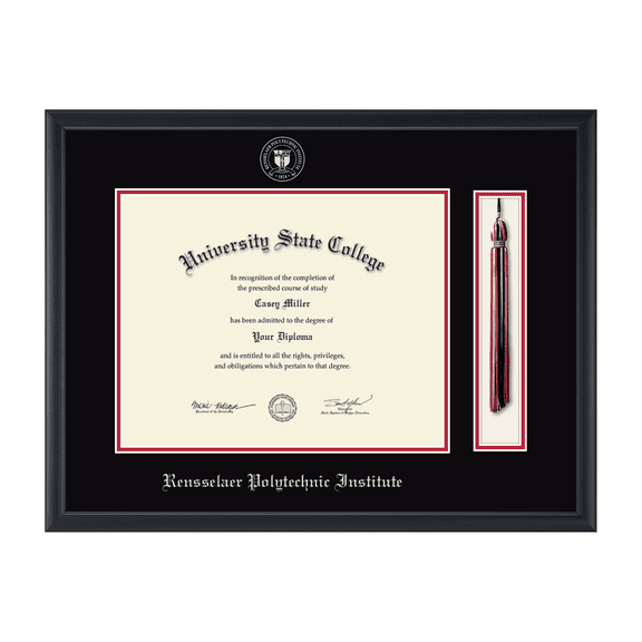 Framerly - RPI Tassel Diploma Frame with Black and Red Mat