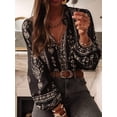thumbnail image 6 of Women'S Casual V-Neck Floral Print Chiffon Shirt Long Sleeve Bohemian Spring and Autumn Tops Black M, 6 of 9