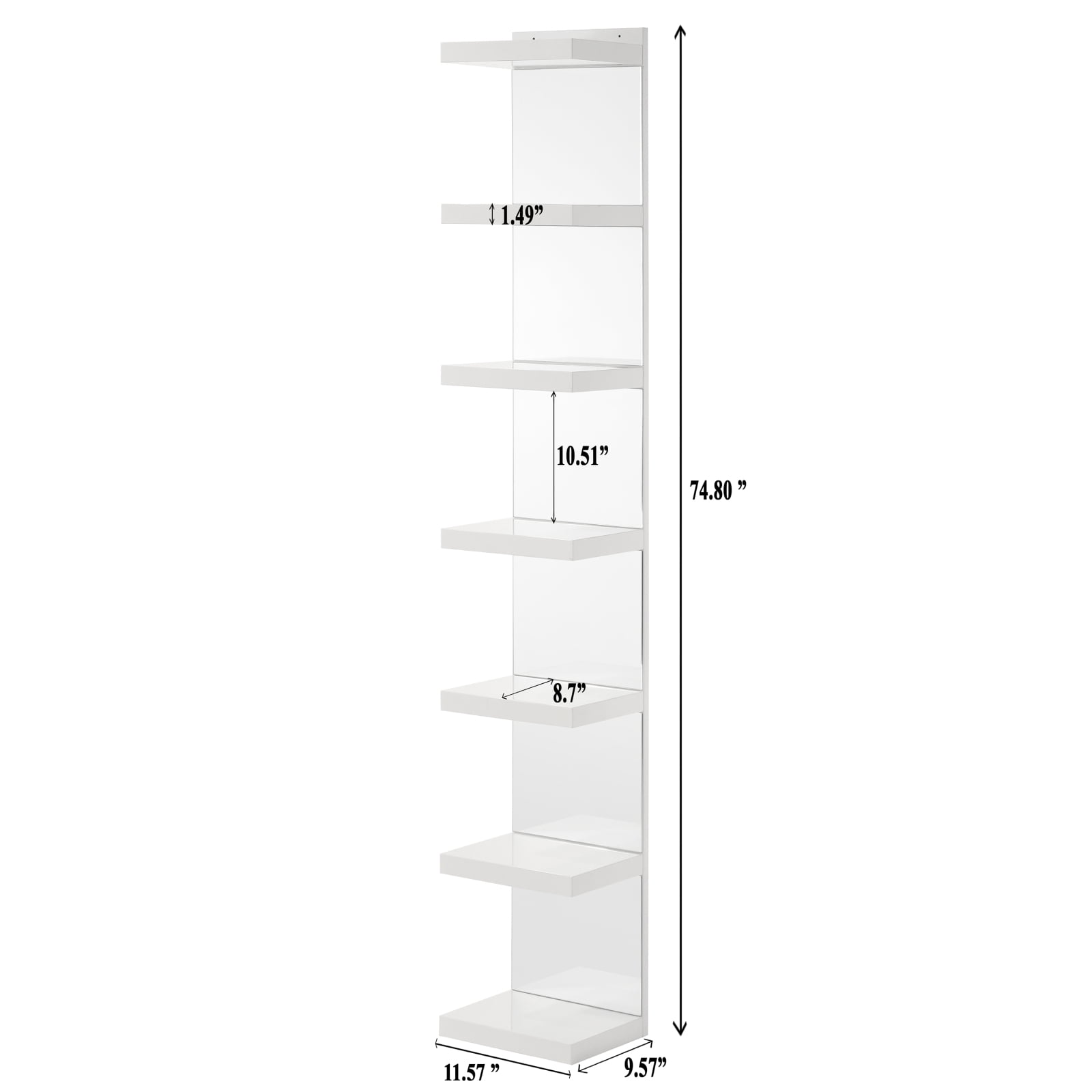Miekor Furniture 1pc Glam White Open Shelving Rack with Mirrored Back Living Room Wooden Furniture 33966