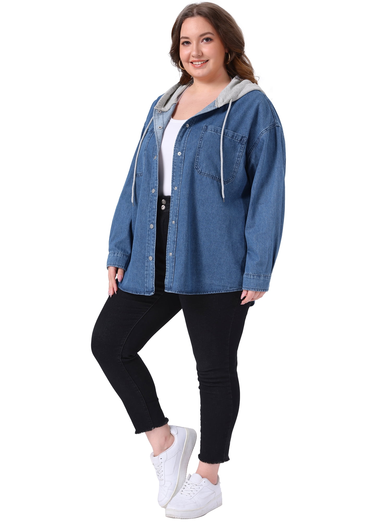 DARING DIVA Women's Plus Denim Long Sleeve Button Down Western Outfit 3X Blue