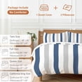 thumbnail image 6 of 3 Piece Navy Blue Striped Duvet Cover Set Twin Size,Microfiber Comforter/Quilt Cover with Corner Ties and 2 Pillowcases,Geometric Grey White Vertical Stripes All Season Bedding with Zipper Closure, 6 of 8
