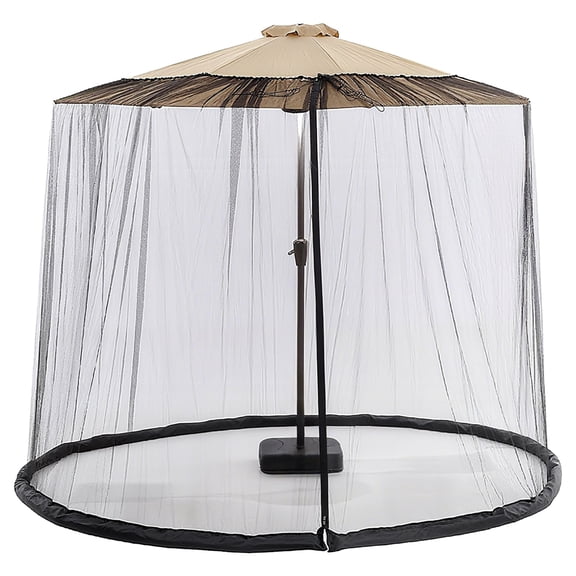 Patio Umbrella Mosquito Net, 149.6-157.5 in Dia x 90.6 in H, Outdoor Umbrella Netting, Mosquito Netting For Patio, Black, Polyester, Double Door, for Roman/Offset Umbrella