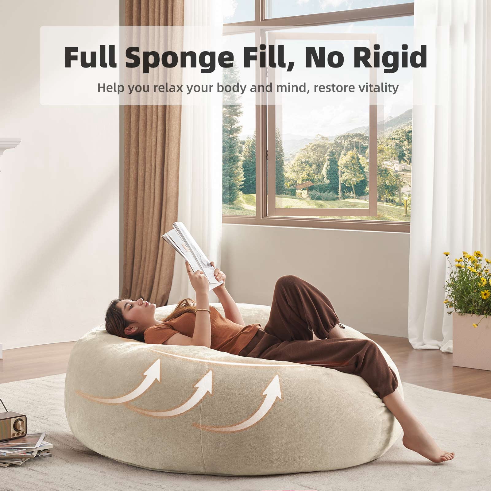 zyoiszvq Bean Bag Chair 6ft,Giant Bean Bag Chairs for Adults with Filling Memory Foam & Removable Flannel Cover,Living Room,Bedroom,Dorm