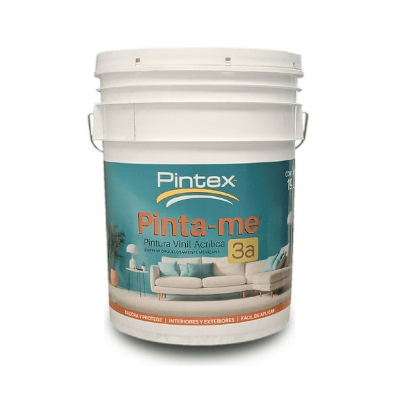 PINTEX Pintura para Pared Vinil-Acrílica | Fácil Aplicación, Alta Cobertura y Resistente a la Lluvia | Pintura Acrilica para Interiores Exteriores Acabado Mate | 19 Litros | Color Aproximado al Real