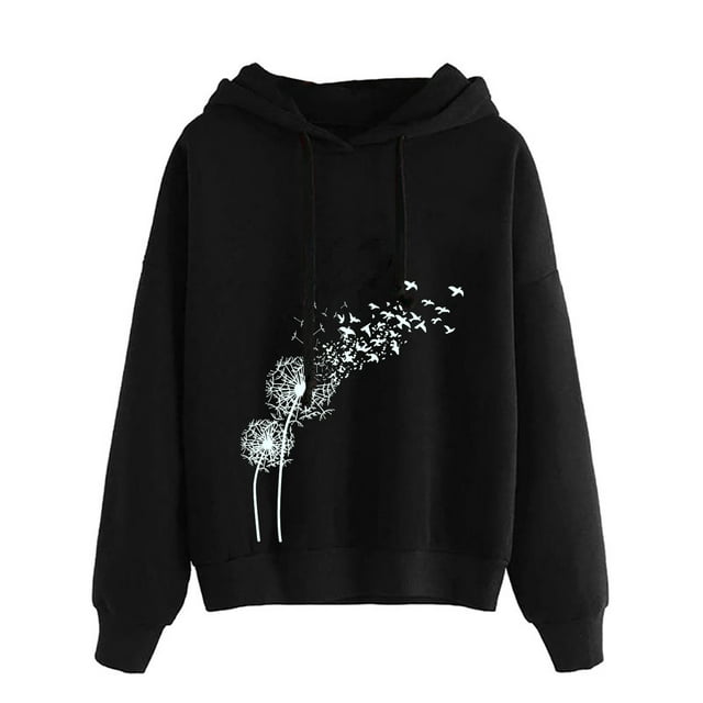 Chandail à Capuche pour Femmes à Manches Longues avec Cordon de Serrage et Imprimé Pissenlit, Coupe Ample Décontractée pour l'Automne et l'Hiver