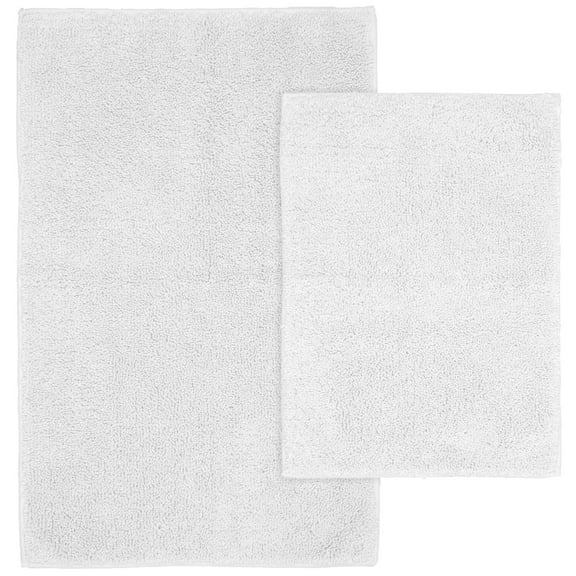 Garland Rug Queen Cotton Washable Bath Rug Set, 2 Piece Set (17"x24" Bath Rug, & 21"x34" Bath Rug) White