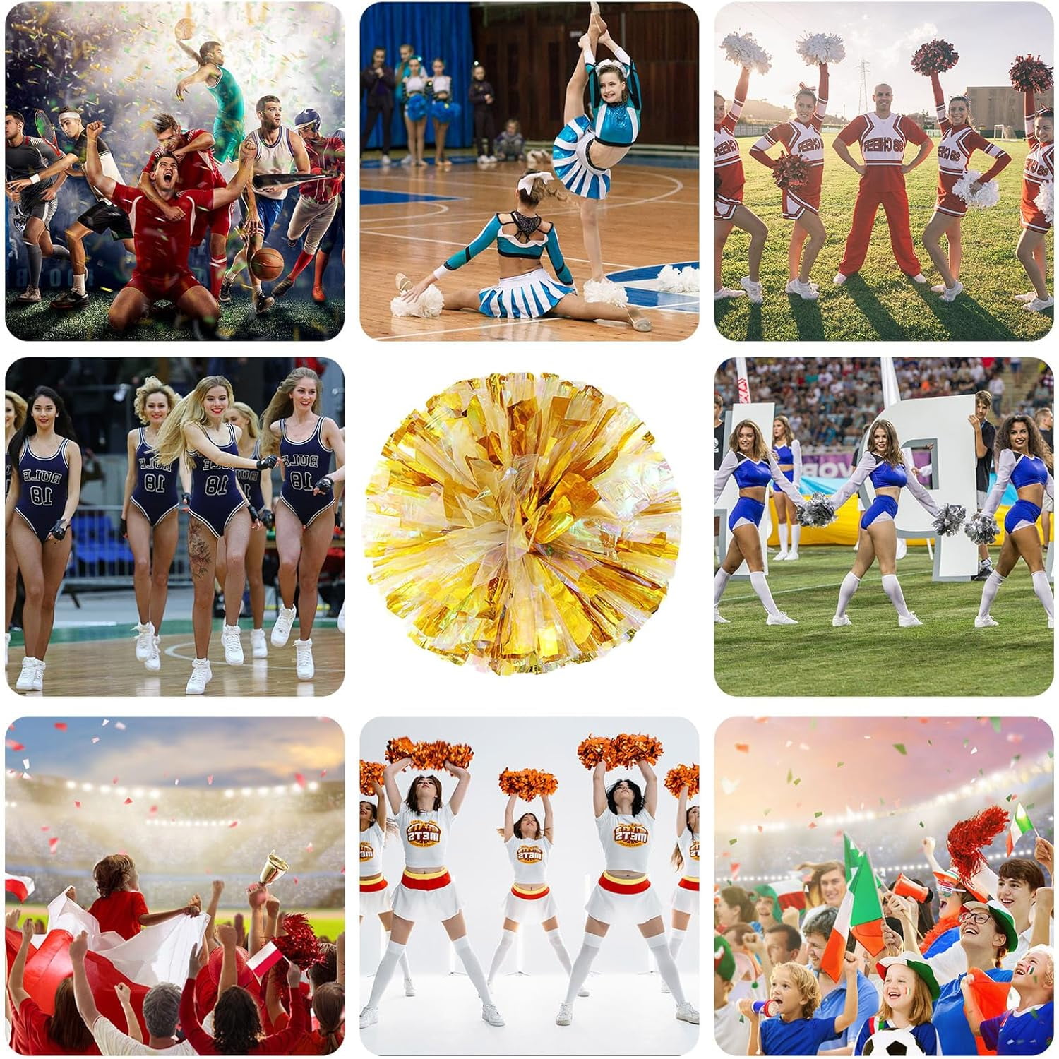 24 PCS pom poms Cheerleading,13.8inch for Sports Teams, Dance Training, and Party Celebrations with Handle Rings