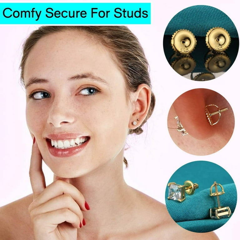 3-Pairs Screw Earring Backs Replacements,14K Gold Plated 925 Silver Secure  Locking Hypoallergenic Screw On Earring Backs for Studs,Screw Backs Fit