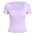 thumbnail image 5 of Daznico Women's Ribbed Knit Lace Henley T Shirt Short Sleeve Casual Summer Slim Fit Tops,S, 5 of 5