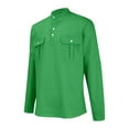 thumbnail image 4 of OHMZYZO Mens Henley Shirts Long Sleeve Button Down T-Shirt Casual Stand Collar Cotton Linen Work Tops with 2 Pockets Green XL, 4 of 8