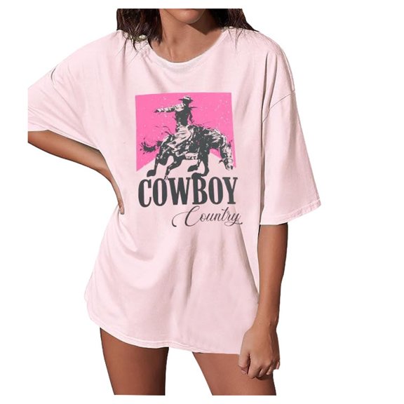 Graphic Tees for Women Comfortable Summer Casual Modern Round Neck Letter Printed Short Sleeved Top T Shirt Pink L