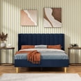 thumbnail image 3 of Queen Size Upholstered Bed Frame,40.9" High Headboard,Strong Metal Frame,Wooden Slats Support,No Box Spring Needed,Easy Assembly,Linen Fabric,Dark Blue, 3 of 10