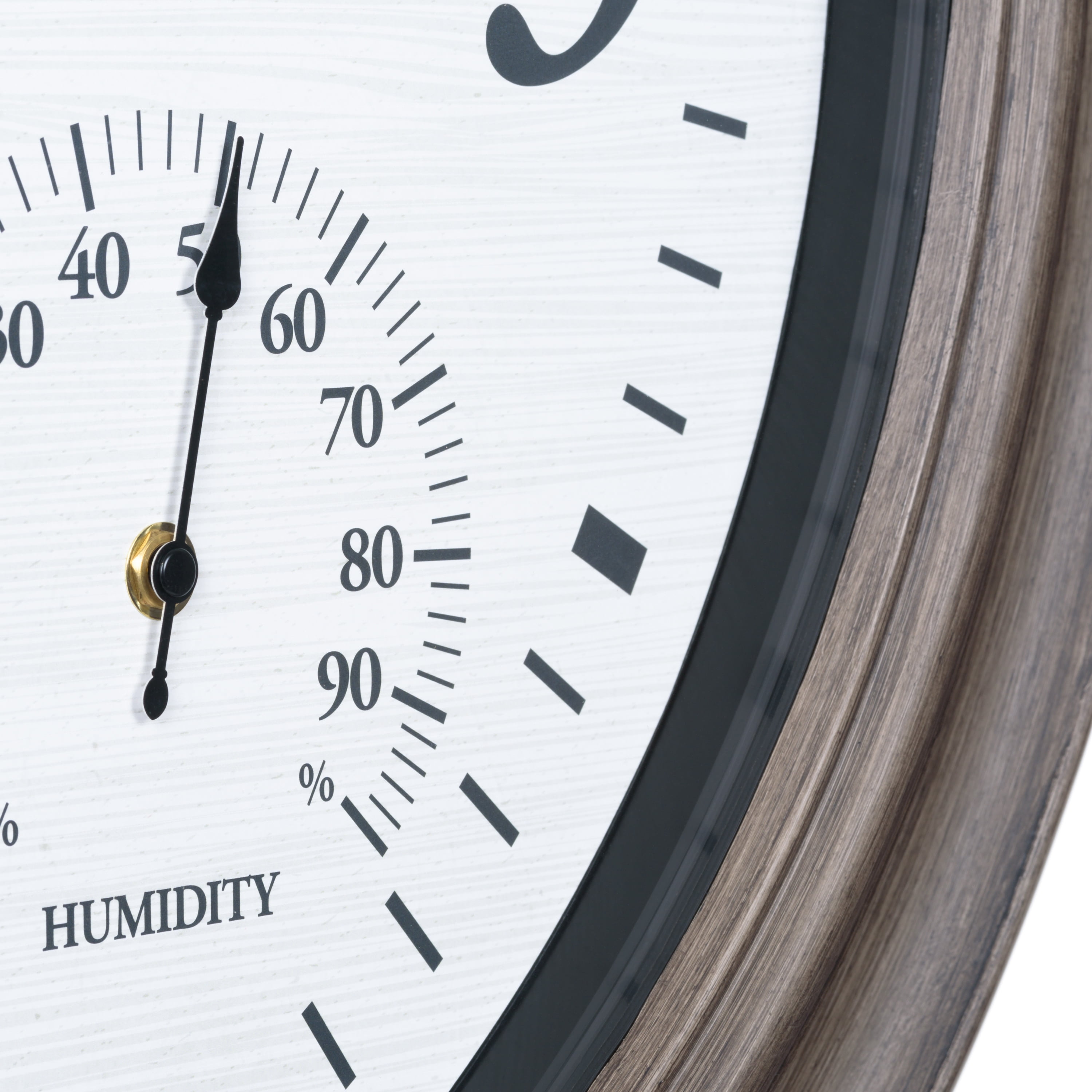 La Crosse 26.2" Outdoor Gray Oak Analog Quartz Wall Clock with Temp & Humidity, 433-3267TH