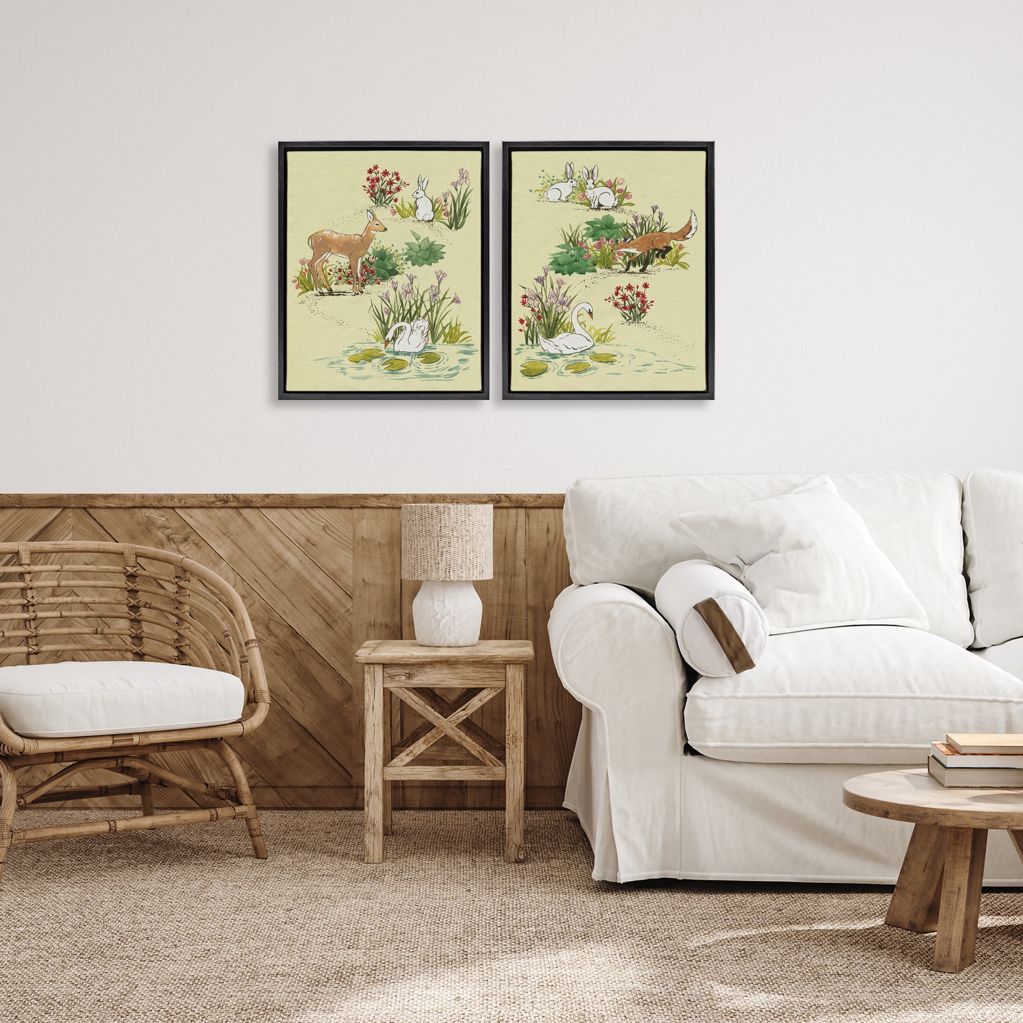 Stupell Industries Spring Animals in Nature 2 Piece Black Framed Floater Canvas Set, design by Grace Popp
