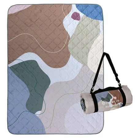 Exclusivo Mezcla Waterproof Picnic Blankets 3-Layer 60"x 80" Large Sandproof Beach Blanket Foldable Outdoor Blanket for Camping on Grass Picnic Mat, Abstract Brown