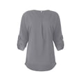 thumbnail image 2 of Qarigey Camisa de mujer con cuello en V blusa suelta camisa de mujer manga larga Color sólido Casual Top Prendas para la parte del cuerpo Gris M, 2 of 6
