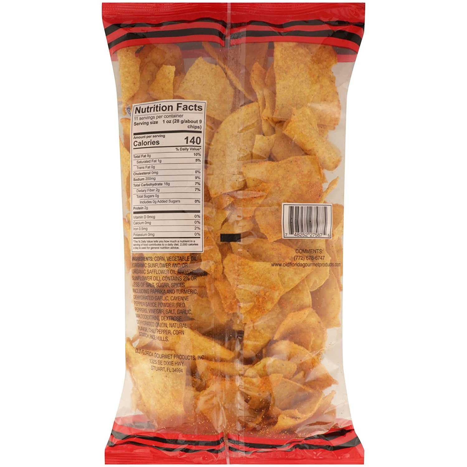Pack of 6, Old Florida Gourmet Nice N Spicy Tortilla Chips, 11 oz