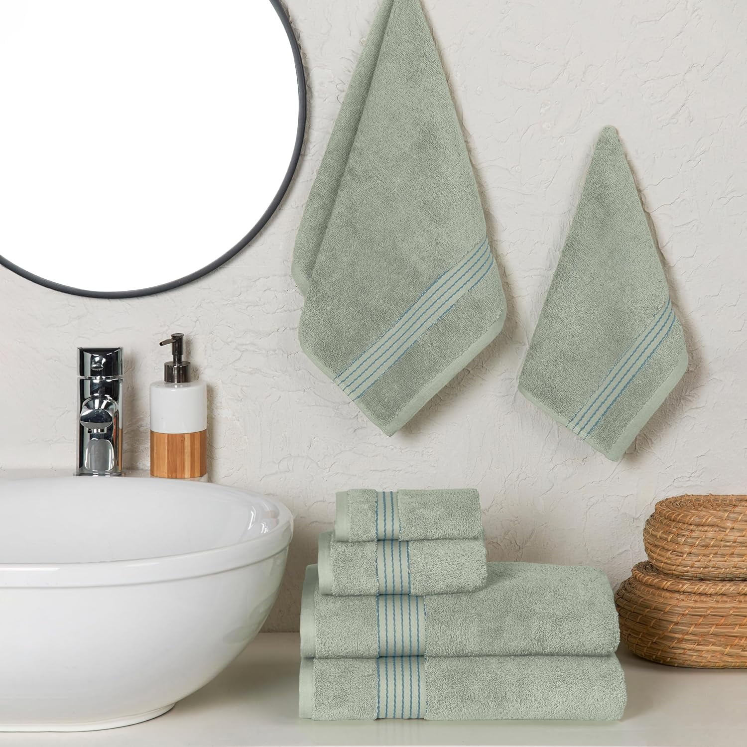 Elegant Comfort Solid Print 100% Turkish Cotton Towels & Washcloths, Mint Green, 6 Count
