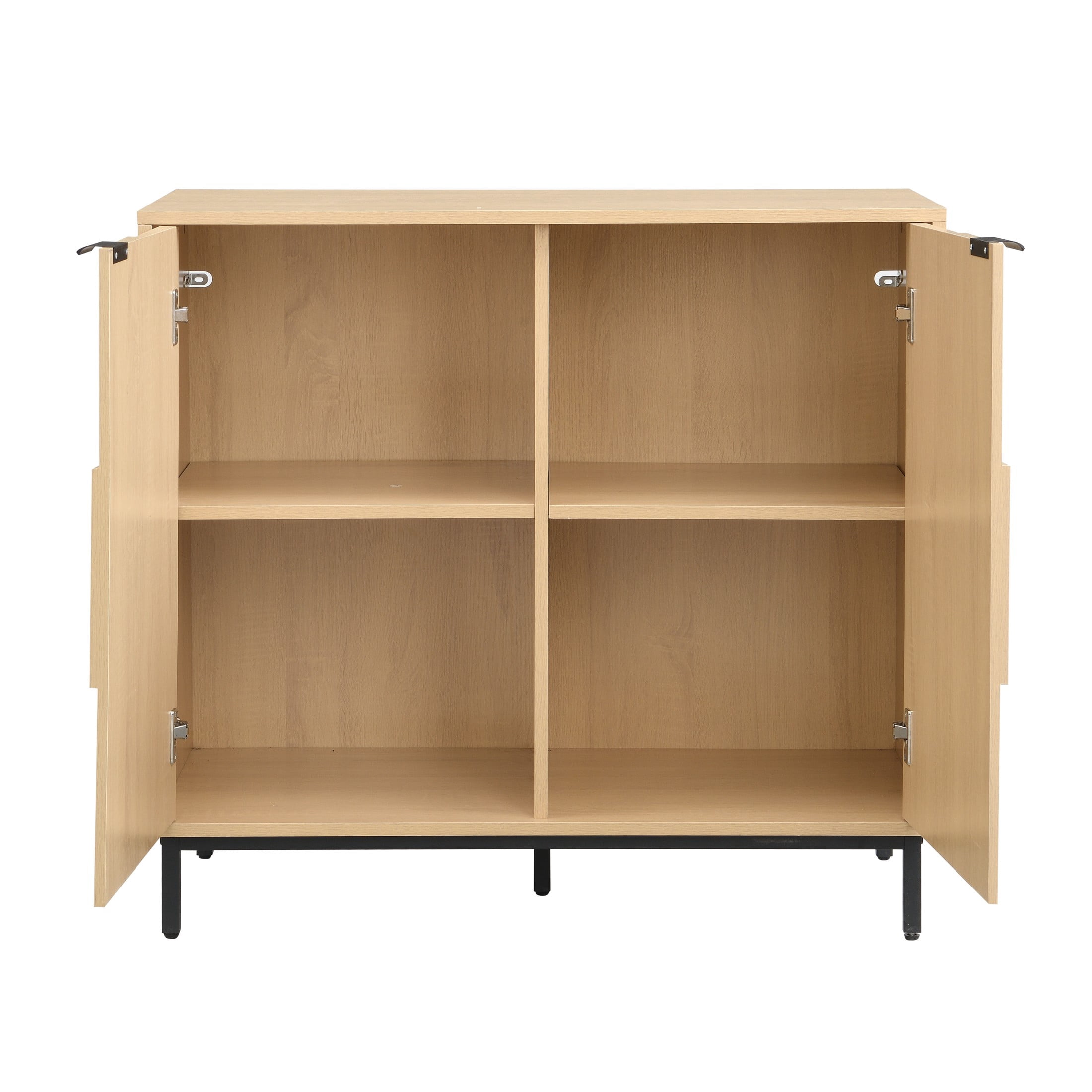 Christopher Knight Home 35" Checkered Accent Cabinet, 2-Door Storage Sideboard with Metal Legs, Light Oak