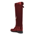 thumbnail image 3 of YDN Women Classic Round Toe Knee High Riding Boots with Chunky Low Heel Stylish Side Zipper Patchwork Long Boots Winter Pull On Dress Shoes Size 7 Red, 3 of 4