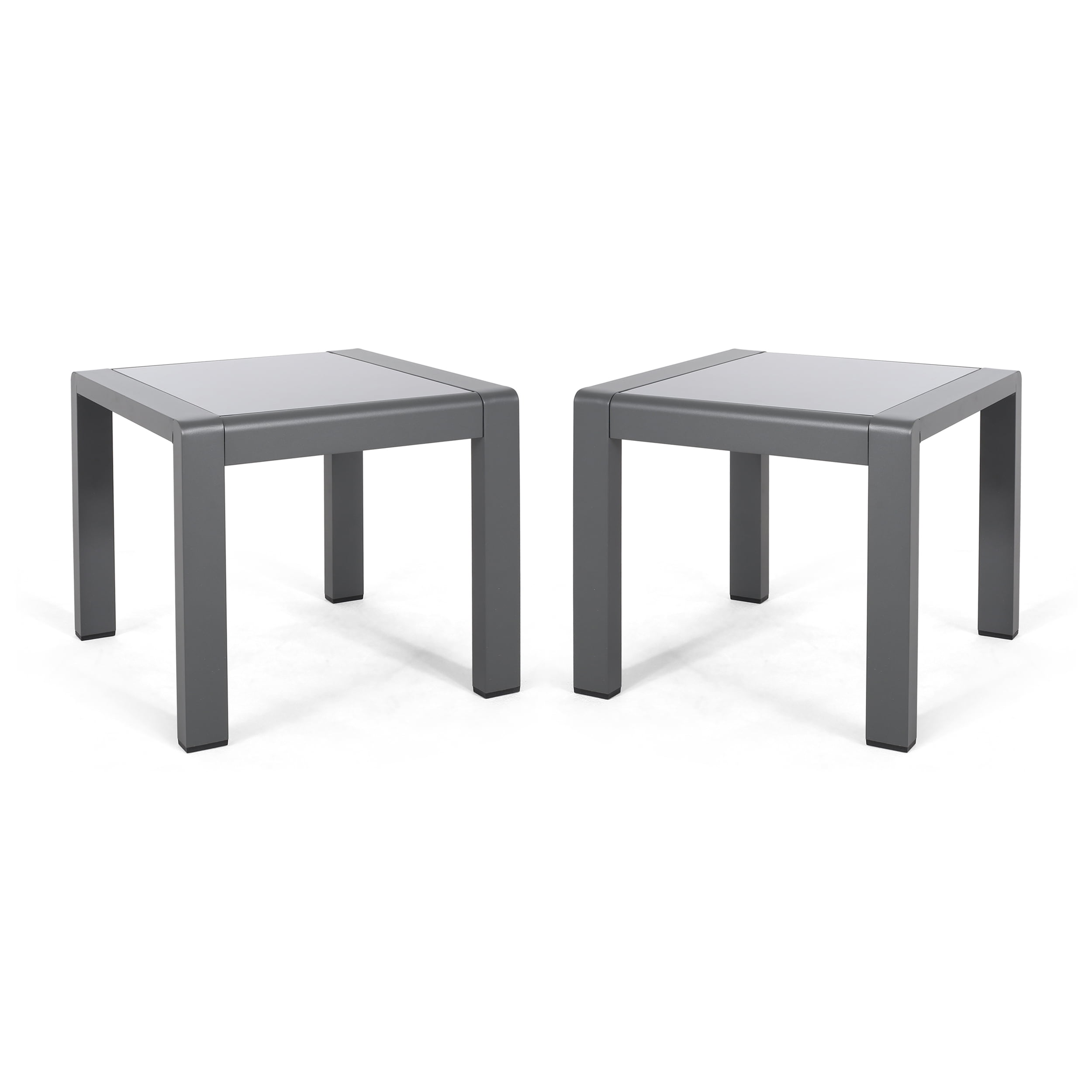 Miller Coral Outdoor Aluminum Side Table, Set of 2, Matte Gray and Gray Finish