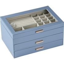 BIQI MUSSE Large Leather Jewelry Organizer Box with Clear Flip Lid Double Layer Drawers Storage Organizer for Women Girls Earrings Ring Necklace Case