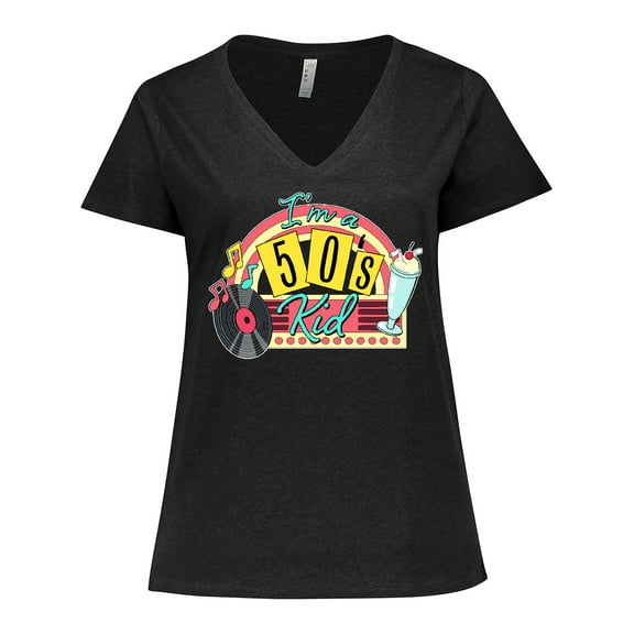 Inktastic I'm a 50's Kid 1950's Style Birthday Jukebox Women's Plus Size V-Neck T-Shirt