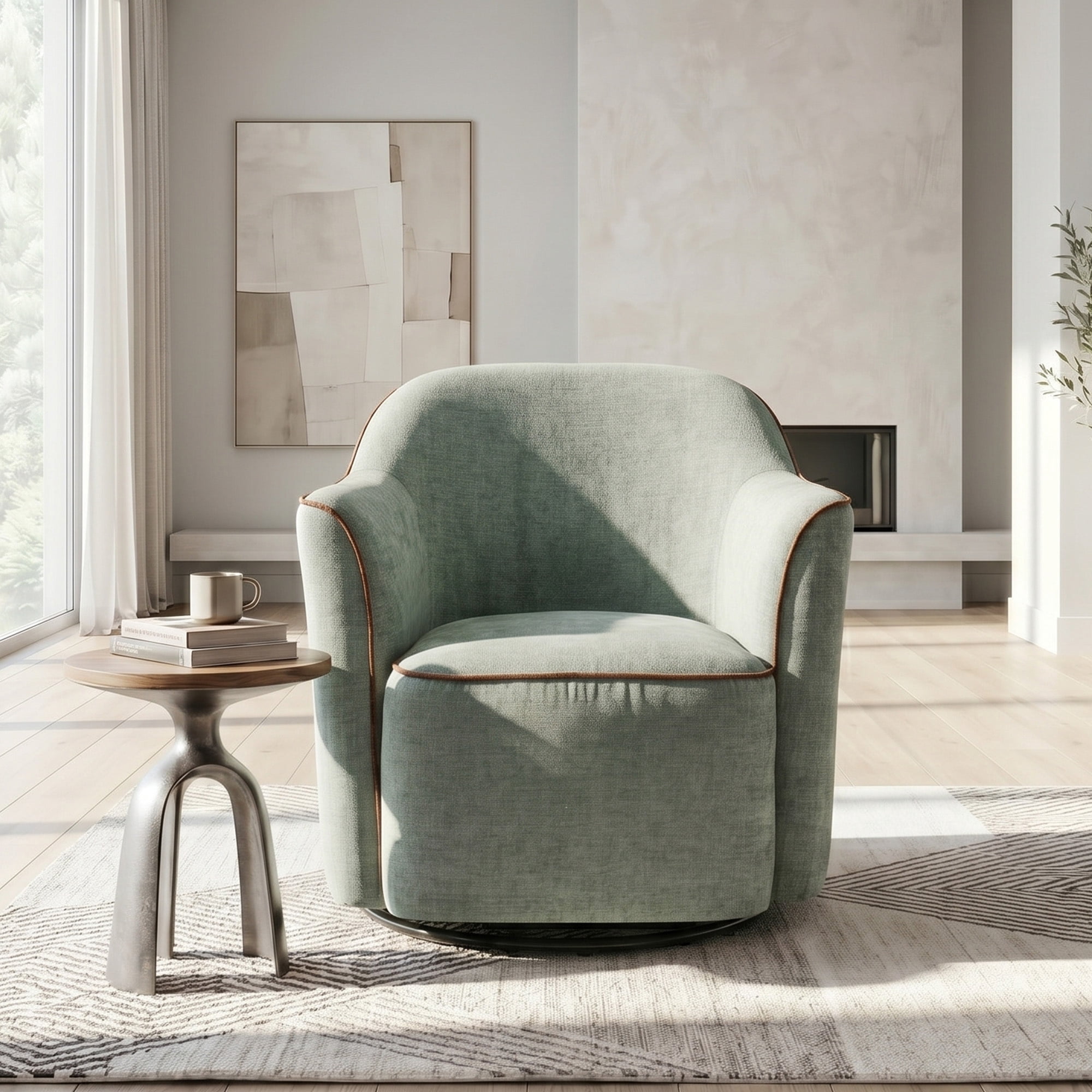 Euroco 360° Swivel Accent Chair, Chenille Upholstered Barrel Chair with Flared Arms, Modern Reading Armchair for Living Room, Bedroom and Office,Green