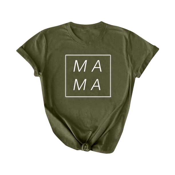 Penkiiy Mama Camisa para Mujer Mama Carta Impresión Gráfica Camiseta Casual Mom Life Manga Corta Tee Tops S Verde