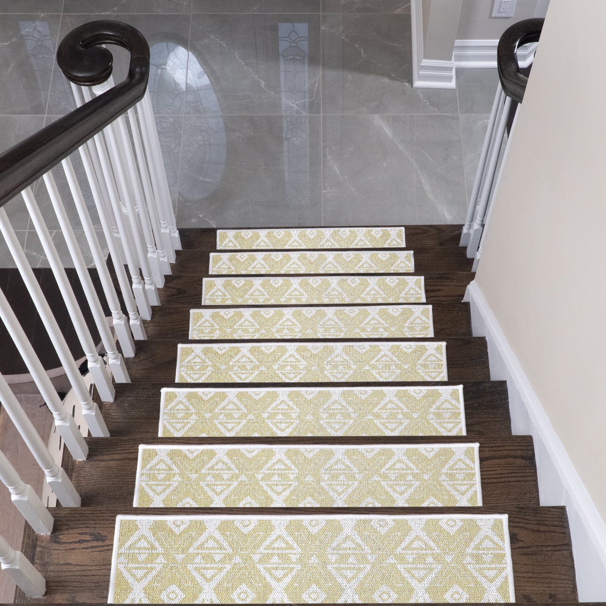Hairband Design 9" X 28" Stair Treads - 70 % Cotton Anti-Slip Carpet Strips for Indoor Stairs-Easy to Install Stair Treads with Double Adhesive Tape-Safe, Extra-Grip, 13-Pack-Banana Cream Yellow