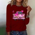 thumbnail image 4 of CLOISE Pink Breast Cancer Tops Women Long Sleeve Round Neck Tops Ribbon Oversized Breast Cancer Support T Shirts Trendy Comfortable Tee Shirts Cancer Awareness Fall Outfits Wine 2XL, 4 of 4