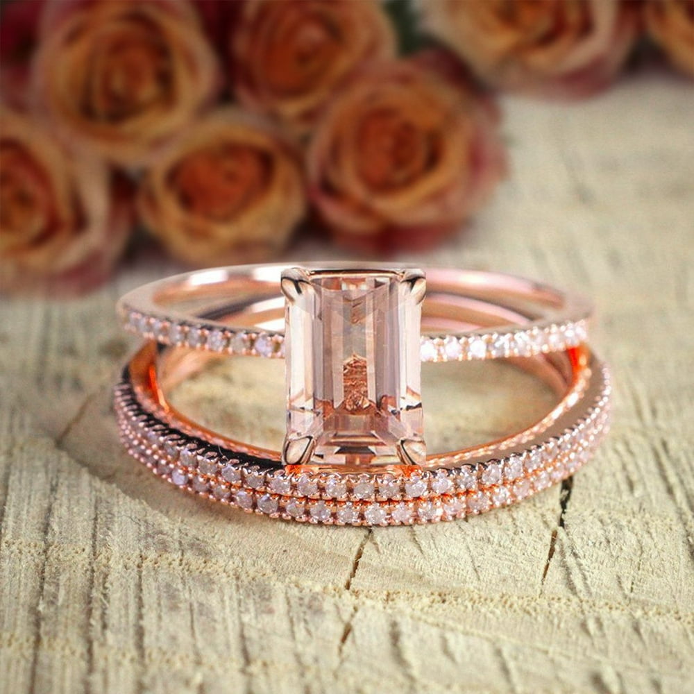 JeenJewels Sale  2 carat Morganite and Diamond 3 Rings  