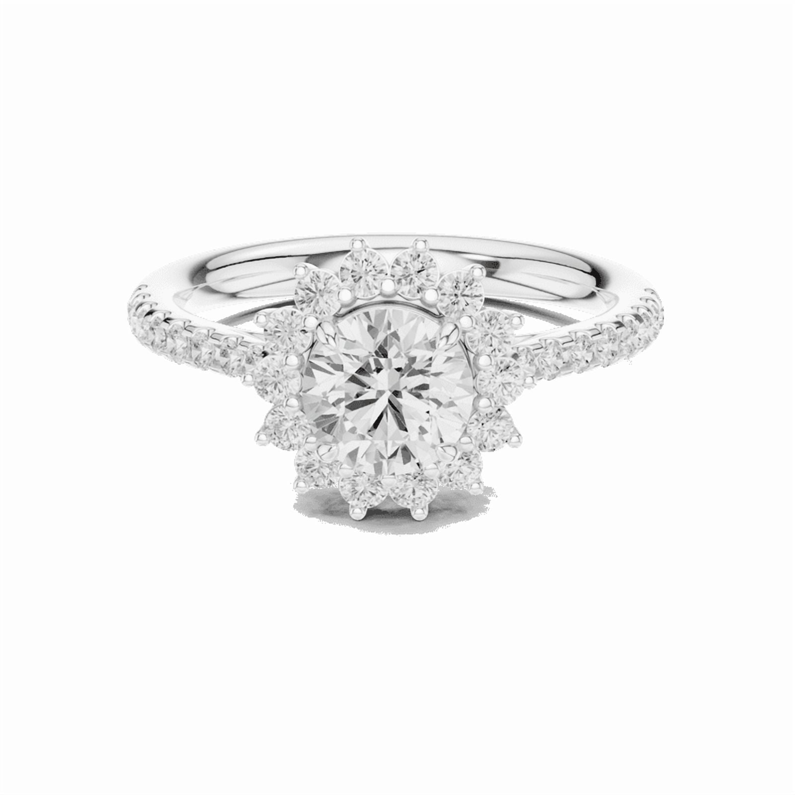 Zuwelria 1.30 Carat Beautiful Round Cut | D/VVS1 Moissanite Diamond Engagement Ring - Floral Halo Bridal Ring - Promise Ring | 18K White Gold Over Sterling Silver | D/VVS1 Size 5