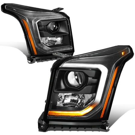 DNA Motoring For 15-20 GMC Yukon /XL Black Amber LED DRL Signal Projector Halogen Headlight Pair