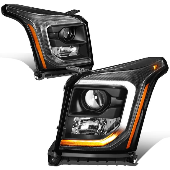 DNA Motoring For 15-20 GMC Yukon /XL Black Amber LED DRL Signal Projector Halogen Headlight Pair