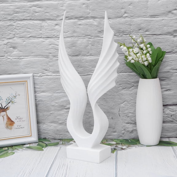 WHAMVOX 1pc White Angel Wing Resin Tabletop Sculpture for Living Room Bedroom Wine Cabinet Decoration