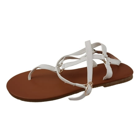 

PEASKJP Flat Sandals for Women 2023 Women Summer Soft Open Toe Round Toe Beach Causal Sandals Flat Sandals Gold 9